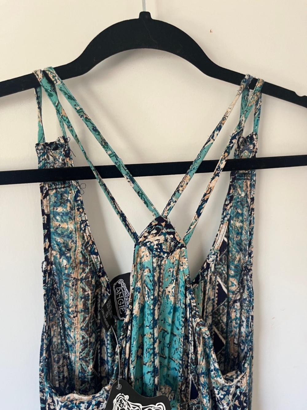 Angie comfy Maxi Dress in with strappy halter style back straps adjustable waist